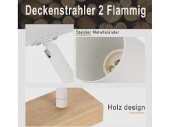 NETTLIFE Luz de techo con 2 bombillas de madera GU10, blanca, lámpara de pasillo interior moderna, con un ángulo de 350° para salón y dormitorio.