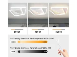 NETTLIFE Luz de techo LED 48cm 53W lámpara de dormitorio lámparas modernas sala de estar diseño blanco para pasillo