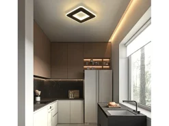 NETTLIFE Luz de techo LED 23W negro 24cm lámpara de cocina blanca cálida diseño moderno lámpara cuadrada de dormitorio pasillo para sala de estar