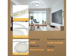NETTLIFE Luz de Techo LED Regulable con Control Remoto 48W Blanco Diseño para el Salón Dormitorio Lámpara Moderna para Cocina Oficina
