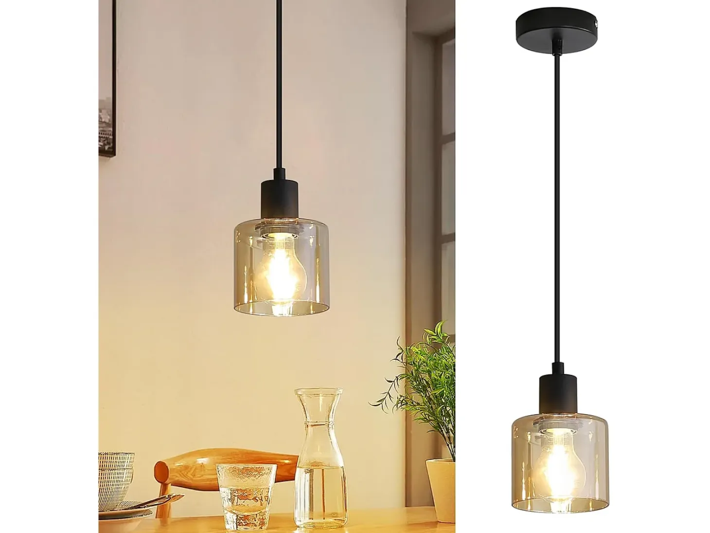 NETTLIFE Mesa de comedor suspendida, lámpara colgante vintage, colgante E27, colgante negro, 1 bombilla retro industrial.
