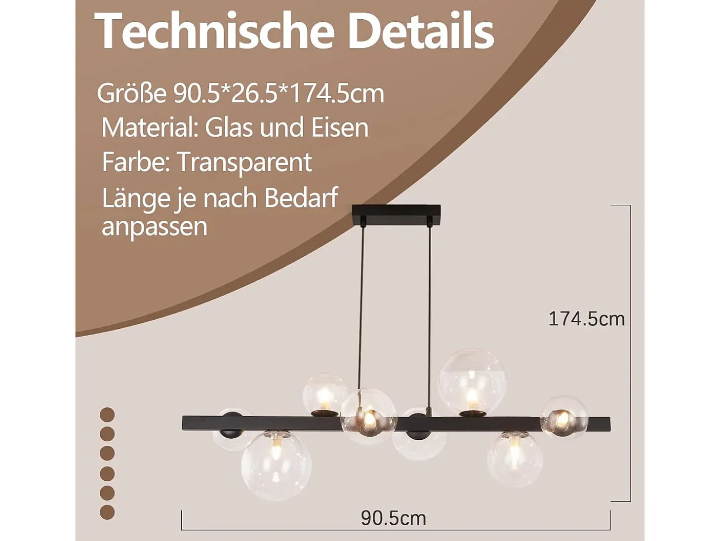 NETTLIFE Mesa de comedor suspendida, lámpara de techo para salón, suspensión G9, suspensión de 8 bombillas transparentes.