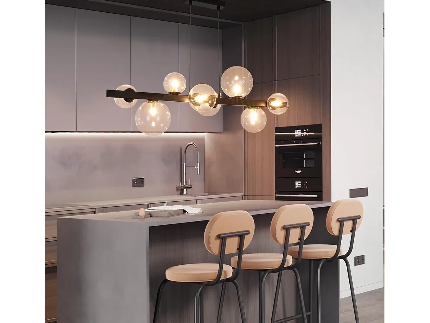 NETTLIFE Mesa de comedor suspendida, lámpara de techo para salón, suspensión G9, suspensión de 8 bombillas transparentes.