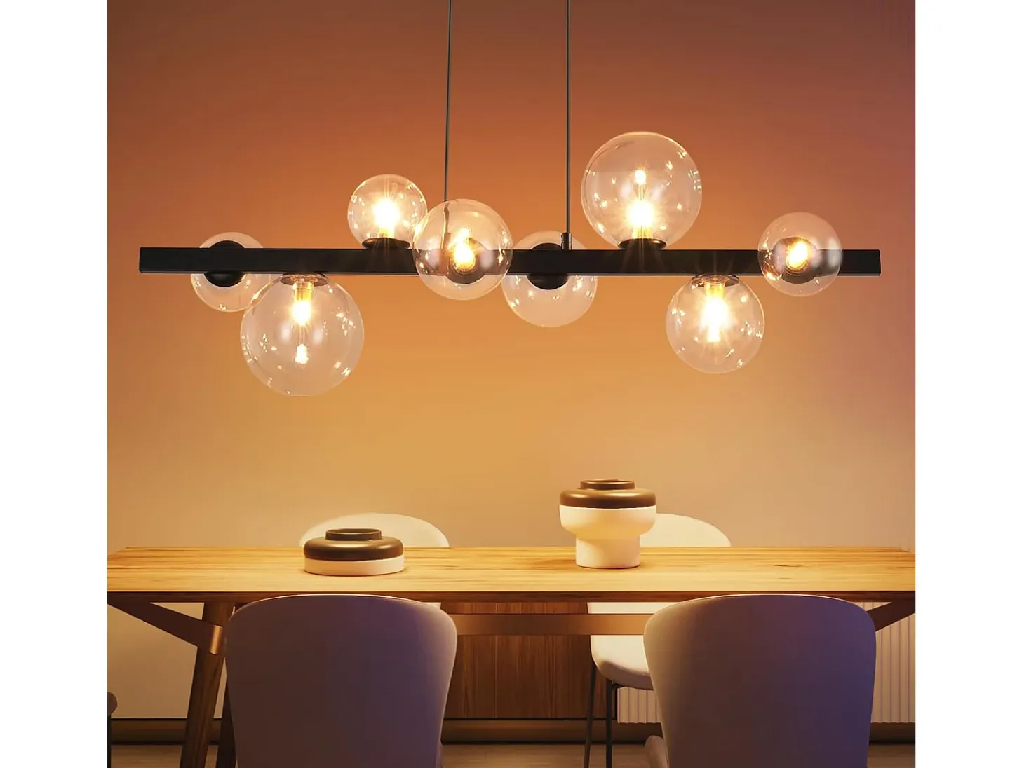 NETTLIFE Mesa de comedor suspendida, lámpara de techo para salón, suspensión G9, suspensión de 8 bombillas transparentes.