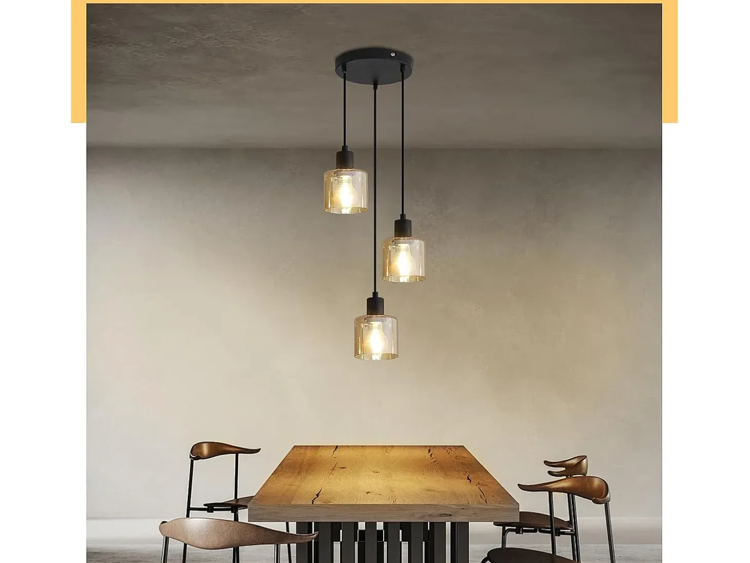 NETTLIFE Mesa de comedor suspendida. Lámpara colgante vintage con 3 bombillas. Lámpara de mesa de comedor suspendida, E27, metal negro, retro industrial.