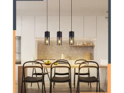 NETTLIFE Mesa de comedor suspendida E27 - Moderna suspensión de 3 bombillas LED orientables.