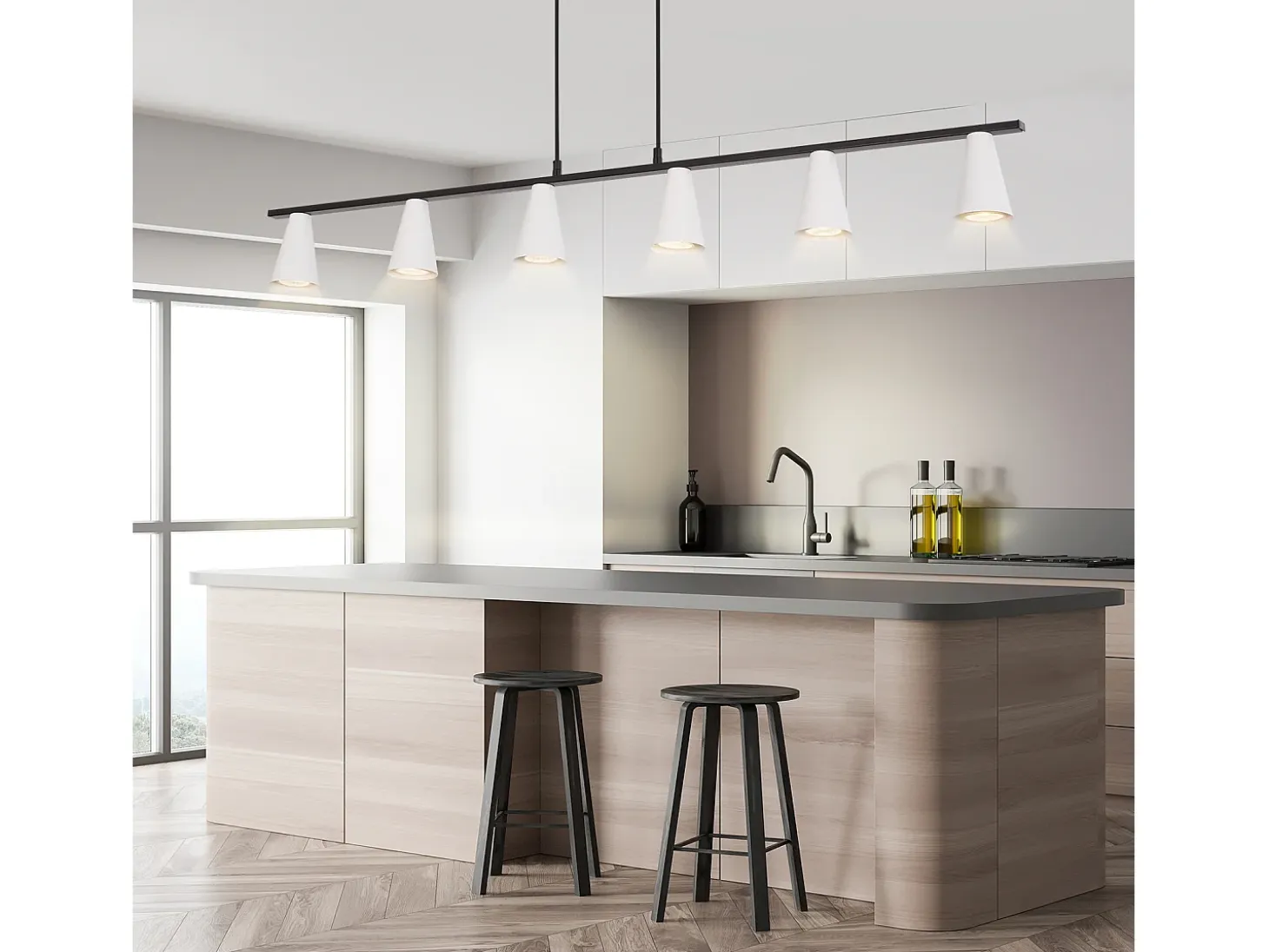 NETTLIFE Mesa de comedor suspendida, lámpara colgante de 6 bombillas - Lámpara de mesa de comedor suspendida, blanco moderno, negro, GU10, metal.