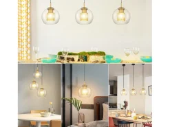 NETTLIFE Mesa suspendida para comedor de vidrio - 1 lámpara vintage E27 con una llama, lámpara de techo negra.