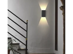 NETTLIFE Pack de 2 Aplique LED para exterior e interior: iluminación de pared negra, lámpara exterior, pared de casa 5 W IP65 blanco cálido 3000 K