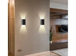 NETTLIFE Pack de 2 Aplique LED para exterior e interior: iluminación de pared negra, lámpara exterior, pared de casa 5 W IP65 blanco cálido 3000 K