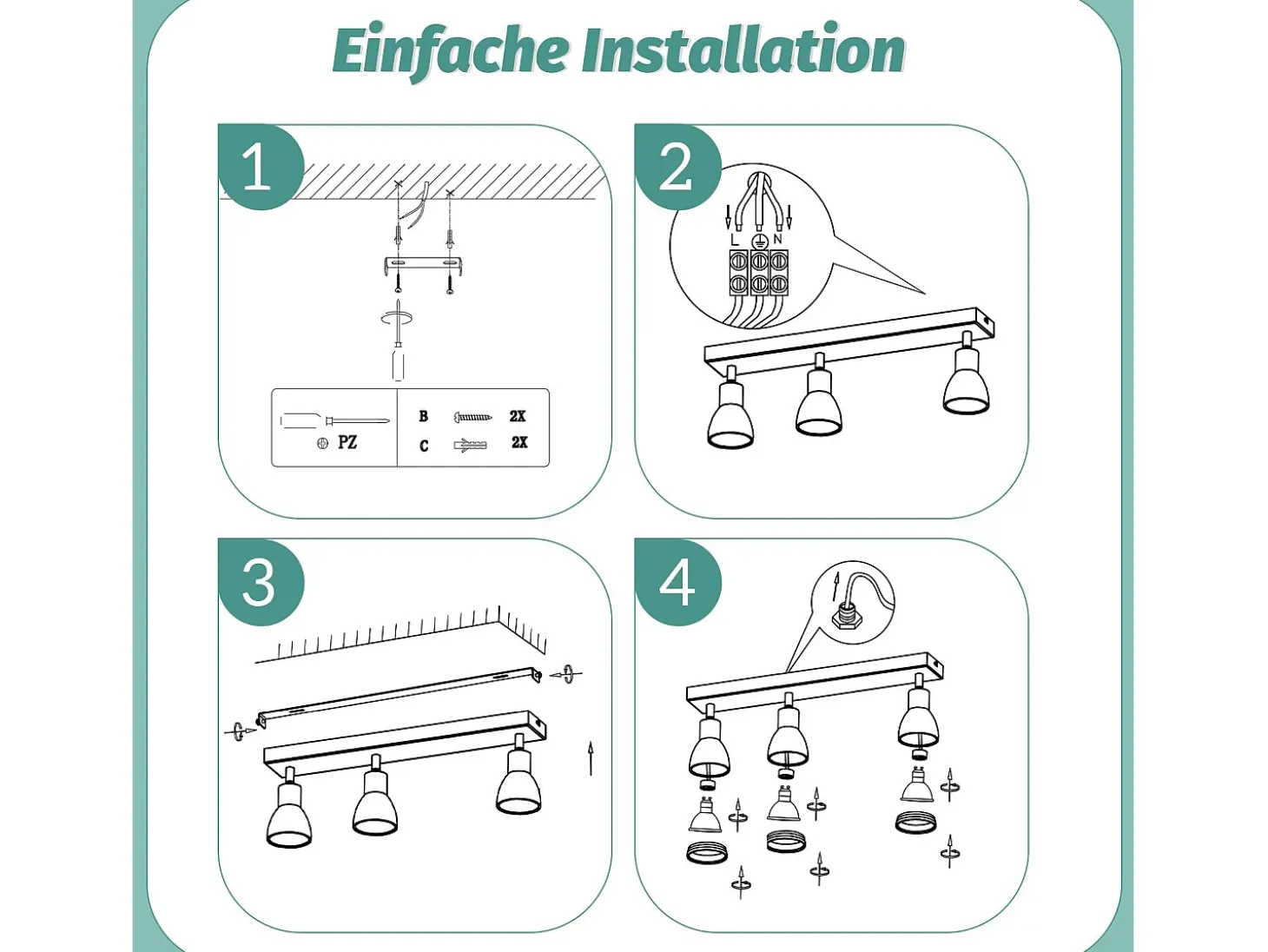 NETTLIFE Plafófono Blanco moderno: 3 focos del techo orientables de metal, plafófono GU10, para habitación, comedor, sin bombilla.