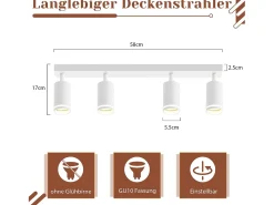 NETTLIFE Plafófono blanco de 4 bombillas, moderno plafófono GU10, spots orientables para interiores, de metal.