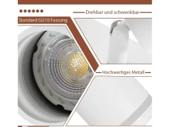 NETTLIFE Plafófono blanco de 4 bombillas, moderno plafófono GU10, spots orientables para interiores, de metal.