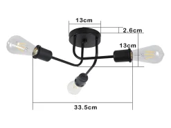 NETTLIFE Plafón 3 puntos negros Max.25W E27 vintage para salón dormitorio comedor estilo rústico industrial sin bombilla