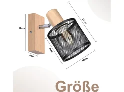 NETTLIFE Plafón con 1 Foco, negro, de aspecto de madera - Plafón E14 giratorio 350°, hasta 4 bombillas de máximo 40w, moderno para sala, dormitorio y cocina.