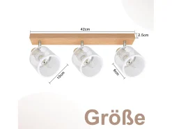 NETTLIFE Plafón con 3 focos blanco, aspecto de madera - plafón E14 giratorio 350° con un máximo de 4 bombillas de 25w, moderno para sala, dormitorio, cocina.