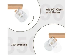 NETTLIFE Plafón con 3 focos blanco, aspecto de madera - plafón E14 giratorio 350° con un máximo de 4 bombillas de 25w, moderno para sala, dormitorio, cocina.