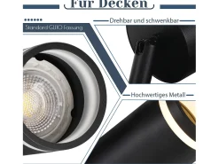 NETTLIFE Plafón con 6 focos moderno: plafón negro, foco GU10 giratorio hasta 355° de metal para interiores, para cocina, sala, dormitorio, sin bombilla.