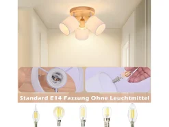 NETTLIFE Plafón con tres focos, madera redonda. Plafonero LED E14, foco inclinable 350°.
