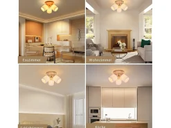 NETTLIFE Plafón con tres focos, madera redonda. Plafonero LED E14, foco inclinable 350°.