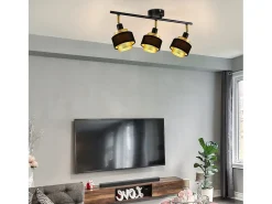NETTLIFE Plafón de 3 focos E14 negro vintage con llama retro dormitorio en metal dorado ajustable industrial para cocina