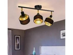 NETTLIFE Plafón de 3 focos E14 negro vintage con llama retro dormitorio en metal dorado ajustable industrial para cocina