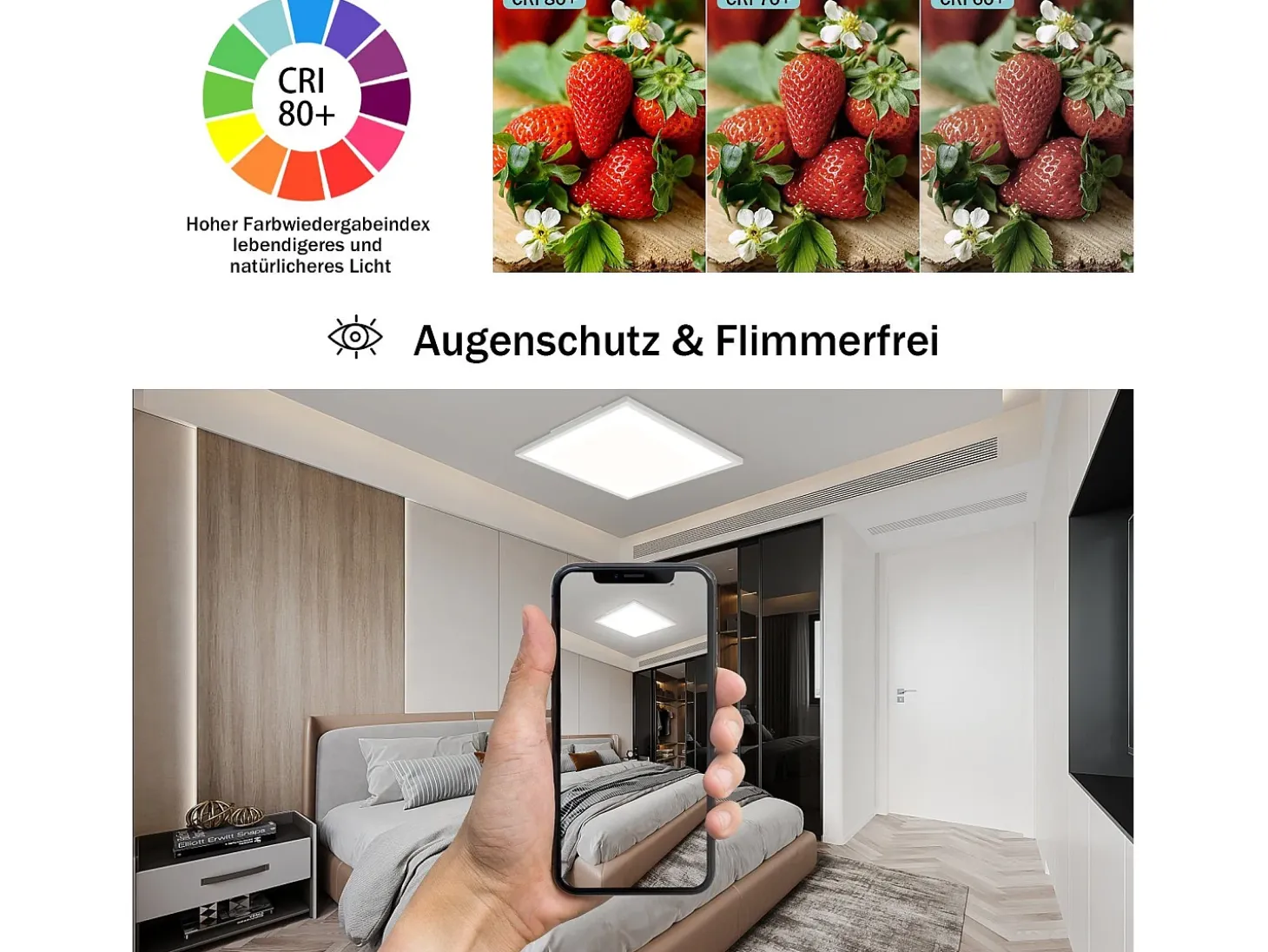 NETTLIFE Plafón LED Color Regulable 24W Blanco con Mando a Distancia Retroiluminación Cuadrado 45cm para Salón Dormitorio Cocina Habitación Infantil