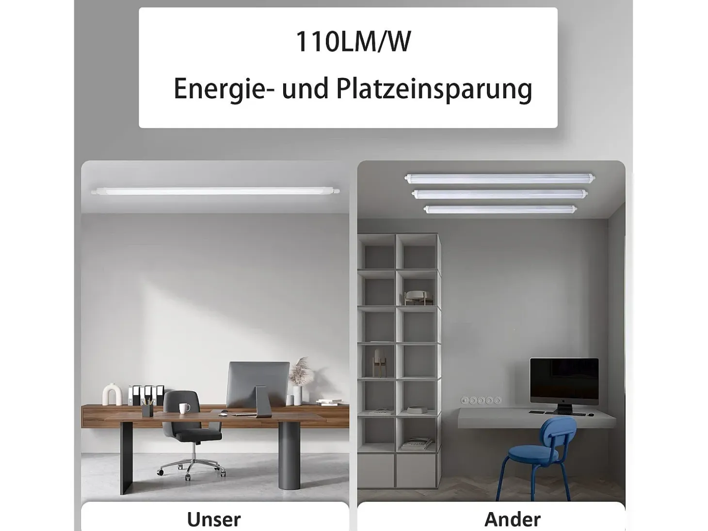 NETTLIFE, plafón LED de 120 cm para ambiente húmedo, 36 W, IP65, blanco neutro, 4000K.