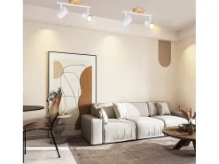NETTLIFE Plafón LED de 2 llama - Plafón GU10 Blanco Foco giratorio Aplique de madera Foco de pared para salón dormitorio Sin bombilla