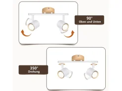NETTLIFE Plafón LED de 2 llama - Plafón GU10 Blanco Foco giratorio Aplique de madera Foco de pared para salón dormitorio Sin bombilla
