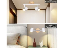 NETTLIFE Plafón LED de 2 llama - Plafón GU10 Blanco Foco giratorio Aplique de madera Foco de pared para salón dormitorio Sin bombilla