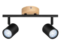 NETTLIFE Plafón LED de 2 llama - Plafón GU10 negro Foco giratorio Aplique de madera Foco de pared para salón dormitorio Sin bombilla