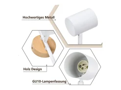 NETTLIFE Plafón LED de 3 llama - Plafón GU10 Blanco Foco giratorio Aplique de madera Foco de pared para salón dormitorio Sin bombilla