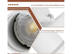 NETTLIFE Plafón LED de 2 llama - Plafón GU10 Blanco Foco giratorio Aplique de madera Foco de pared para salón dormitorio Sin bombilla