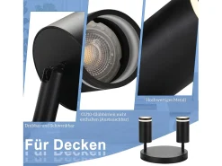 NETTLIFE Plafón LED de 2 llama - Plafón GU10 negro Foco giratorio Aplique de madera Foco de pared para salón dormitorio Sin bombilla