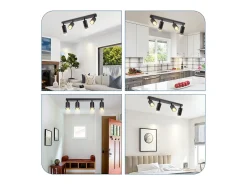 NETTLIFE Plafón LED de 4 llama - Plafón GU10 negro Foco giratorio Aplique de madera Foco de pared para salón dormitorio Sin bombilla