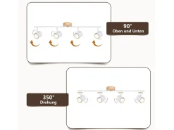 NETTLIFE Plafón LED de 4 llama - Plafón GU10 Blanco Foco giratorio Aplique de madera Foco de pared para salón dormitorio Sin bombilla