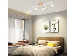 NETTLIFE Plafón LED de 4 llama - Plafón GU10 Blanco Foco giratorio Aplique de madera Foco de pared para salón dormitorio Sin bombilla