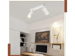 NETTLIFE Plafón LED de 2 llama - Plafón GU10 Blanco Foco giratorio Aplique de madera Foco de pared para salón dormitorio Sin bombilla