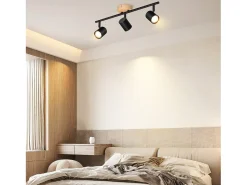 NETTLIFE Plafón LED de 3 llama - Plafón GU10 negro Foco giratorio Aplique de madera Foco de pared para salón dormitorio Sin bombilla