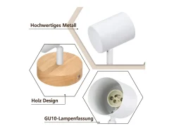 NETTLIFE Plafón LED de 1 llama - Plafón GU10 Blanco Foco giratorio Aplique de madera Foco de pared para salón dormitorio MAX.40W Sin bombilla