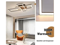NETTLIFE Plafón LED 3000K de madera negra, lámpara de habitación de diseño moderno, plafón de 32W de luz blanca cálida.