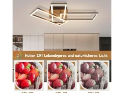 NETTLIFE Plafón LED 3000K de madera negra, lámpara de habitación de diseño moderno, plafón de 32W de luz blanca cálida.