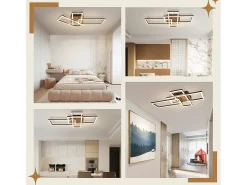 NETTLIFE Plafón LED 3000K de madera negra, lámpara de habitación de diseño moderno, plafón de 32W de luz blanca cálida.