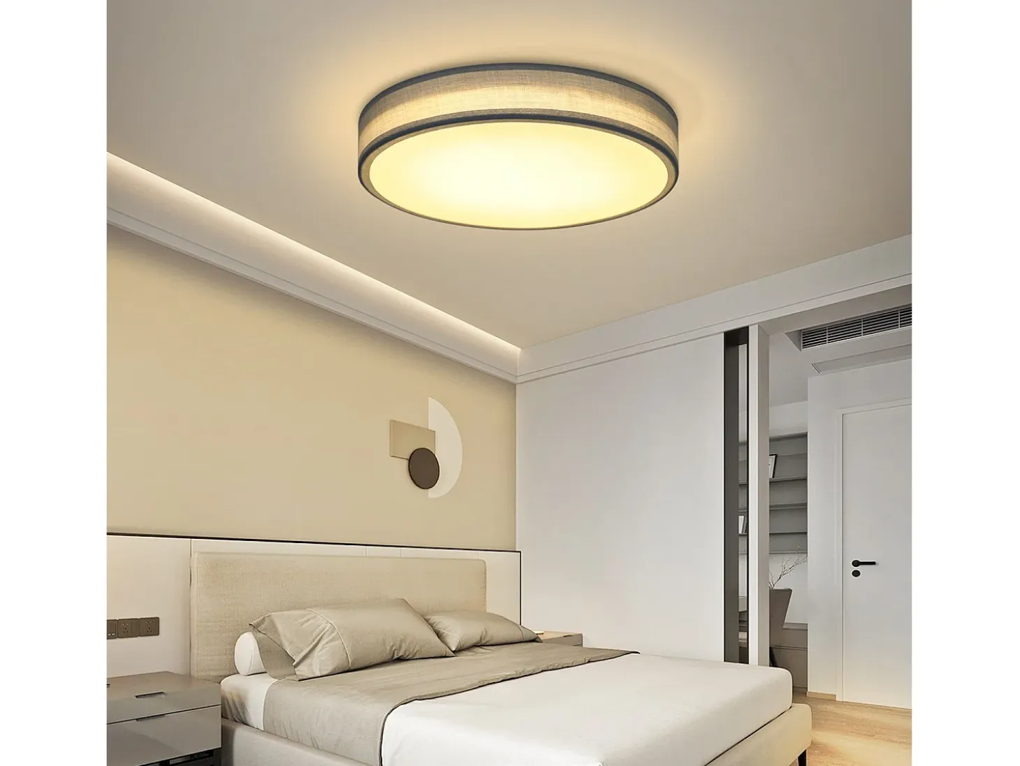 NETTLIFE Plafón LED para habitación, lámpara de techo con pantalla difusora de tejido moderno, redondo, 3000K, 12W
