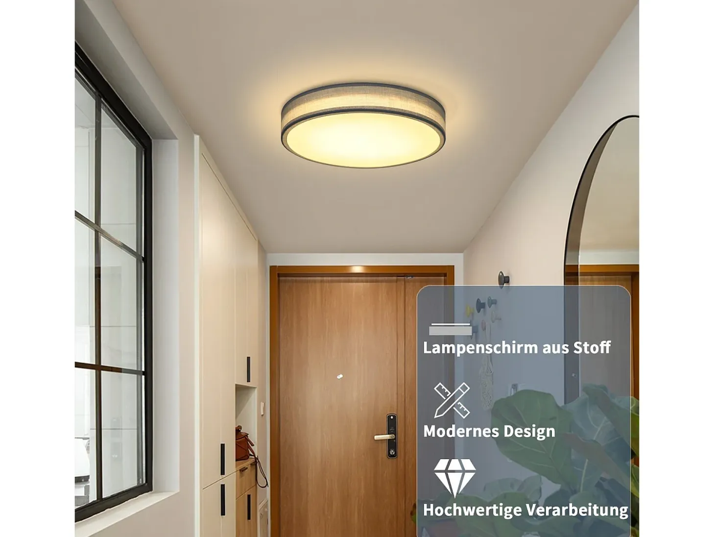 NETTLIFE Plafón LED para habitación, lámpara de techo con pantalla difusora de tejido moderno, redondo, 3000K, 12W