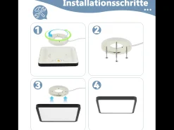 NETTLIFE Plafón LED Plano 23CM 6500K 18W Cuadrado Dormitorio Negro LED Integrado Permanentemente
