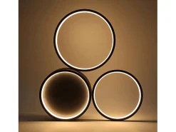 NETTLIFE Plafón LED 22W Dormitorio Negro Blanco Cálido con 3 Anillos Diseño Decoración Moderna para Salón Habitación Infantil