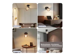 NETTLIFE Plafón para salón, plafón negro, 1 bombilla E14, plafón gris de vidrio retro, plafón vintage.