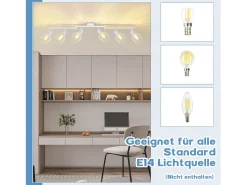 NETTLIFE Plafóndaro con 6 bombillas E14, luz de techo retroblanca orientable 350° LED.